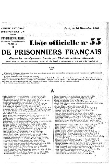 liste officielle 55 de prisonniers français 20 12 1940 - geneavenir