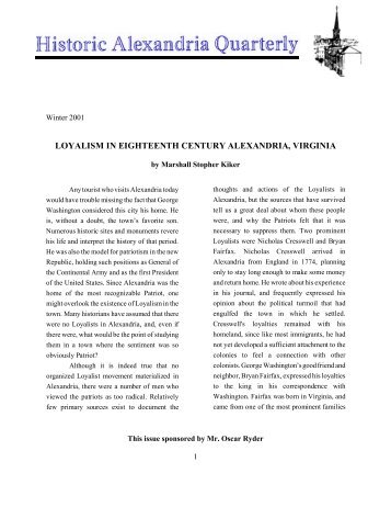 LOYALISM IN EIGHTEENTH CENTURY ... - City of Alexandria