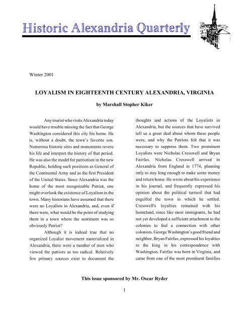 LOYALISM IN EIGHTEENTH CENTURY ... - City of Alexandria