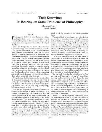 Tacit Knowing: Its Bearing on Some Problems of Philosophy