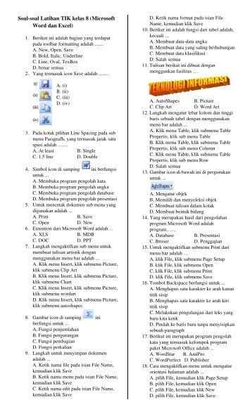 Soal-soal Latihan TIK kelas 8 (Microsoft Word ... - Media Pendidikan