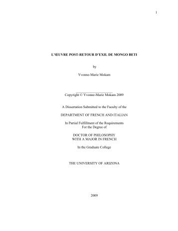 l'œuvre post-retour d'exil de mongo beti - The University of Arizona ...