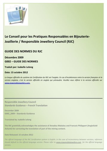 Joaillerie / Responsible Jewellery Council (RJC)