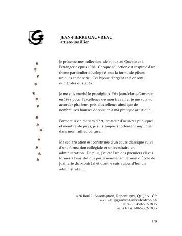 JEAN-PIERRE GAUVREAU artiste-joaillier - Gauvreau Joaillier