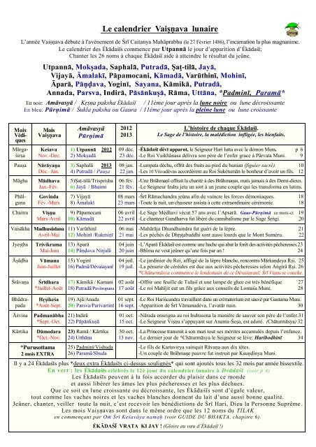 Le Calendrier Vaiṣṇava Lunaire Ecole De Bhakti Yoga Le Calendrier Vaiṣṇava Lunaire Ecole De Bhakti Yoga