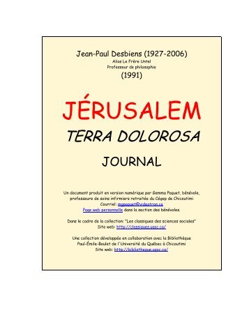 JRUSALEM. TERRA DOLOROSA. Journal. - Les Classiques des ...