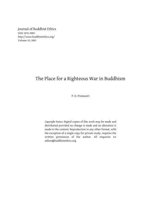 The Place for a Righteous War in Buddhism Prof ... - Dickinson Blogs