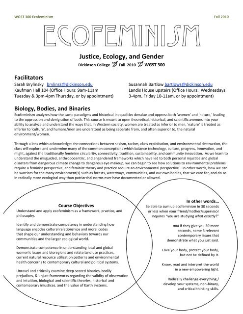 6 Ecofeminism Syllabus .docx - Dickinson Blogs - Dickinson College