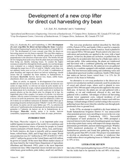 Development of a new crop lifter for direct cut harvesting dry bean