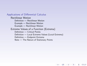 Applications of Differential Calculus Rectilinear Motion Extreme ...