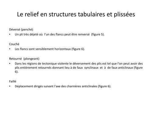 Les formes en structure tabulaire et inclinée