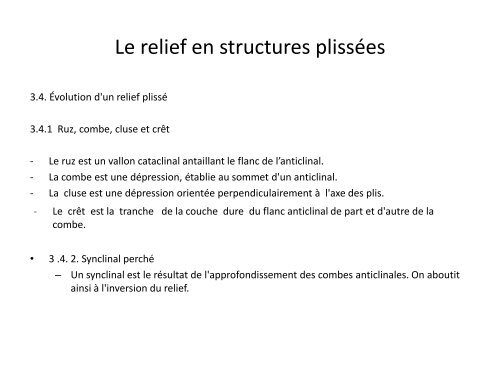 Les formes en structure tabulaire et inclinée