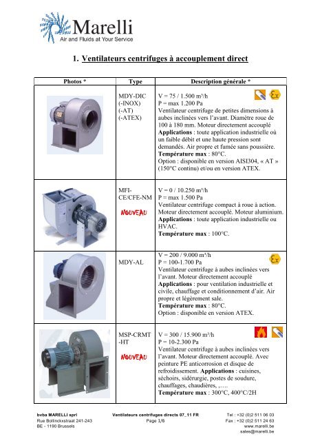 1. Ventilateurs centrifuges à accouplement direct ... - Marelli