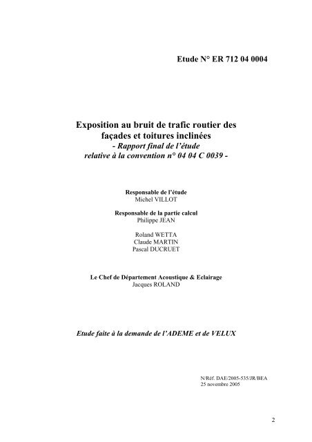 Etat d'avancement de l'étude Ademe / Velux sur l'exposition ... - CSTB