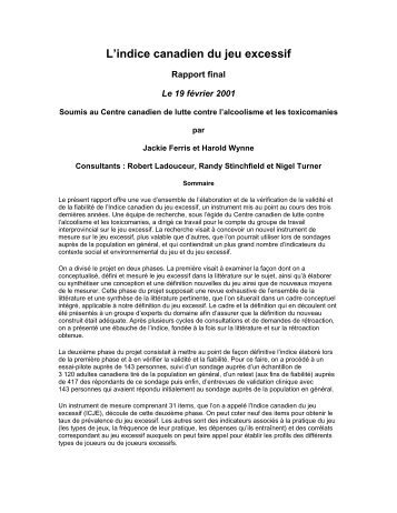 L'indice canadien du jeu excessif : Rapport final