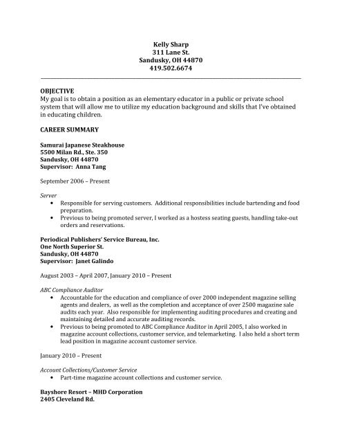 Microsoft Word - klsharp_resume - BGSU Blogs - Bowling Green ...