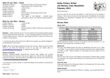 Busby Primary School and Nursery Class Newsletter February 2013