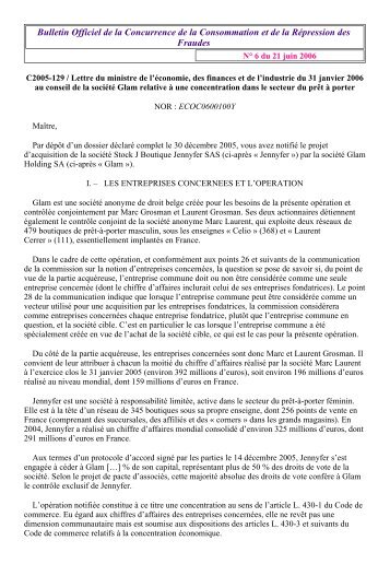 C2005-129 / Lettre du ministre de l'économie, des ... - economie.gouv