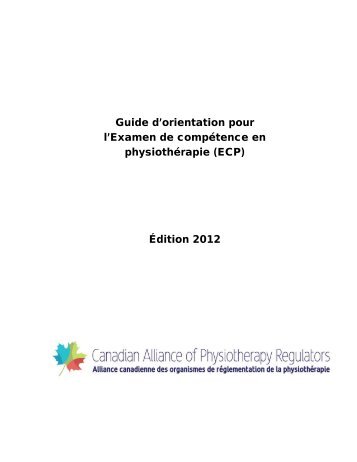 Chapitre 1 - Canadian Alliance of Physiotherapy Regulators