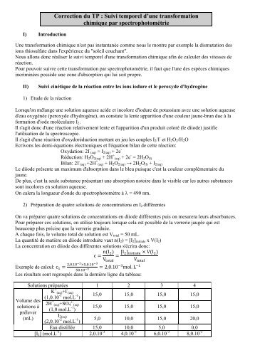 Correction du TP : Suivi temporel d'une transformation chimique par ...