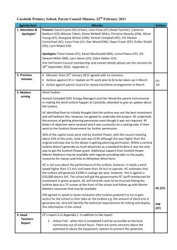 Carolside Primary School, Parent Council Minutes, 22 February 2011