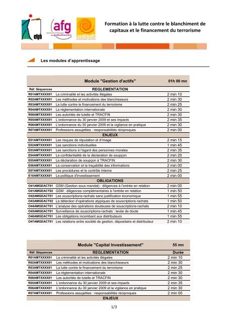Formation à la lutte contre le blanchiment de capitaux et le ... - CFPB