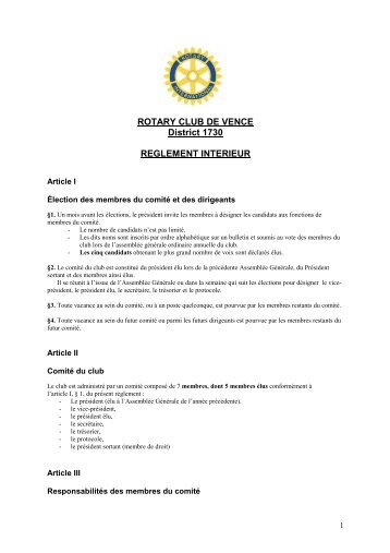 Règlement Intérieur - Rotary club - Vence