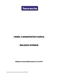 Règlement intérieur du Conseil d'Administration - Faurecia