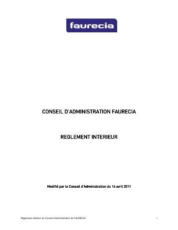 Règlement intérieur du Conseil d'Administration - Faurecia