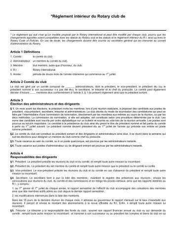 Règlement intérieur recommandés du Rotary club - District 1650