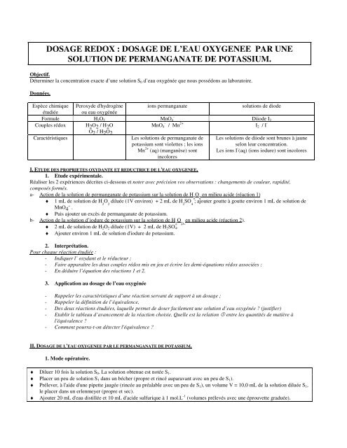 Dosage du peroxyde d hydrogene