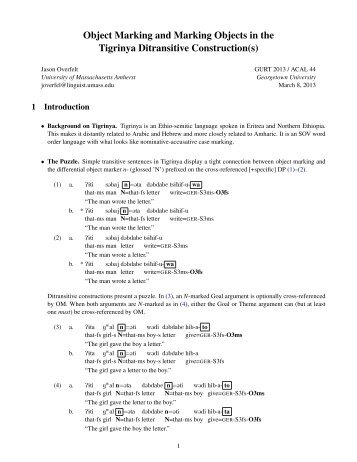 Object Marking and Marking Objects in the Tigrinya Ditransitive ...