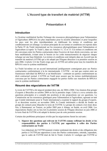 L'Accord type de transfert de matériel (ATTM) - Bioversity International