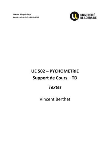 UE 502 Psychométrie – Support TD : Textes - Vincent Berthet