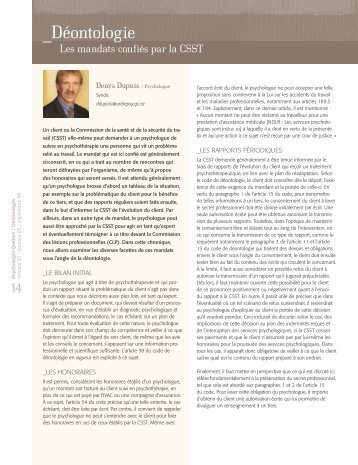 Les mandats confiés par la CSST - Ordre des psychologues du ...
