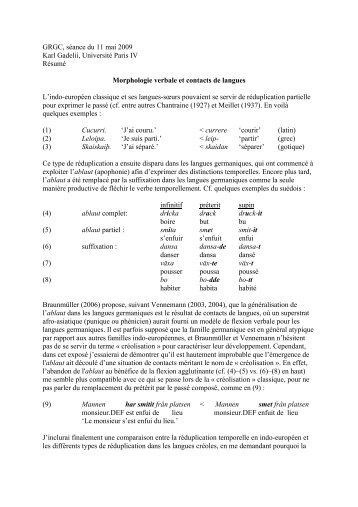 Morphologie verbale et contacts de langues - UMR 7023