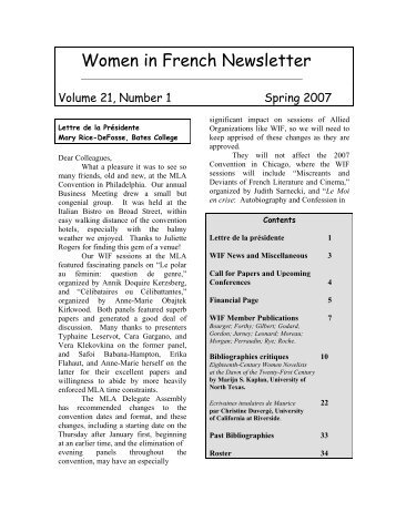 Women in French Newsletter - IPFW