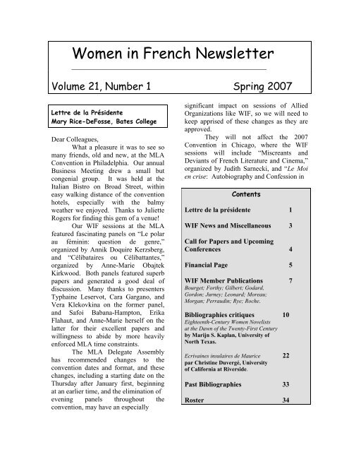 Women In French Newsletter Ipfw