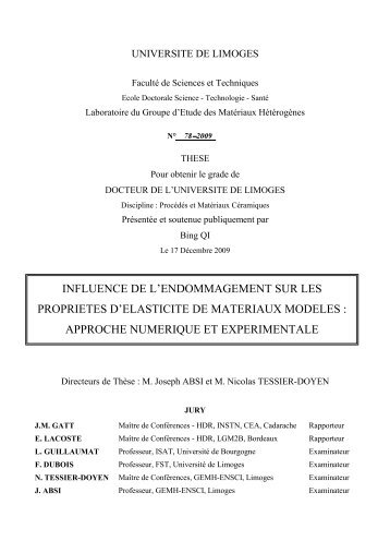 Influence de l'endommagement sur les propriétés d'élasticité de ...
