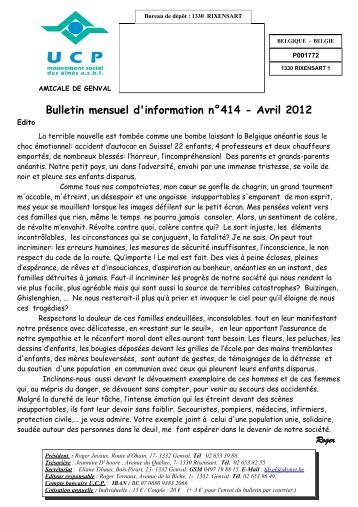 Bulletin mensuel d'information n°414 - Avril 2012 - UCP Brabant ...