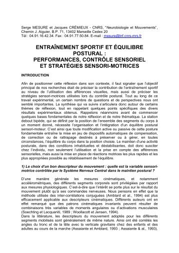 entraînement sportif et équilibre postural - Nouvelles Technologies ...