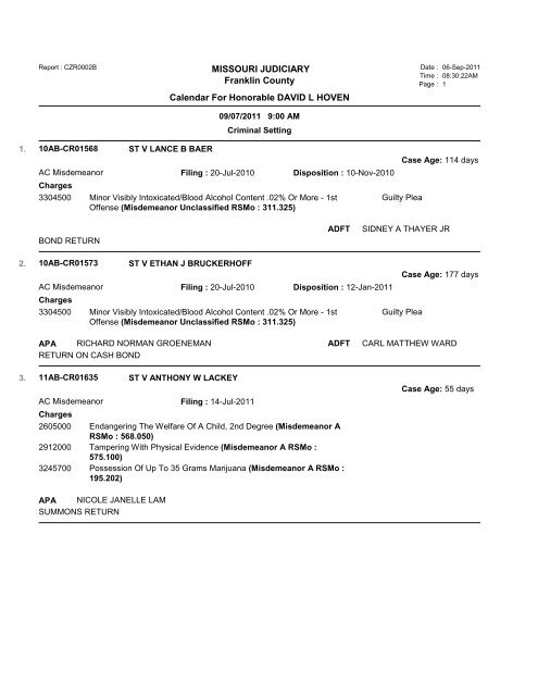 MISSOURI JUDICIARY Franklin County Calendar ... - TownNews.com
