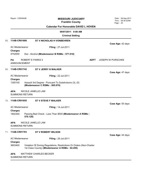 MISSOURI JUDICIARY Franklin County Calendar ... - TownNews.com