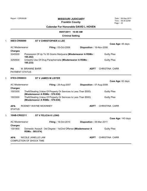 MISSOURI JUDICIARY Franklin County Calendar ... - TownNews.com