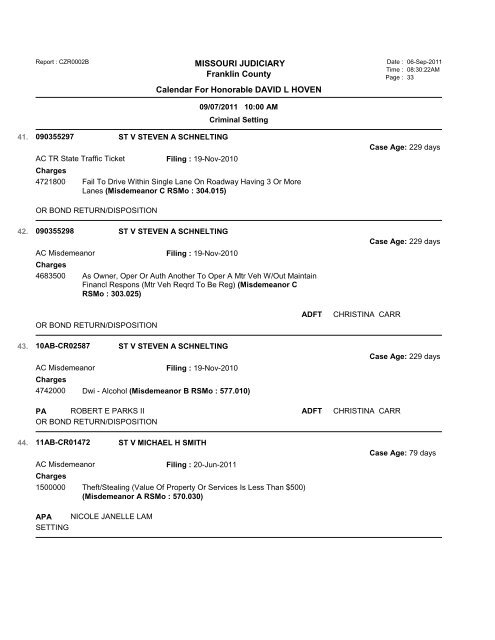 MISSOURI JUDICIARY Franklin County Calendar ... - TownNews.com