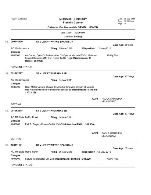 MISSOURI JUDICIARY Franklin County Calendar ... - TownNews.com