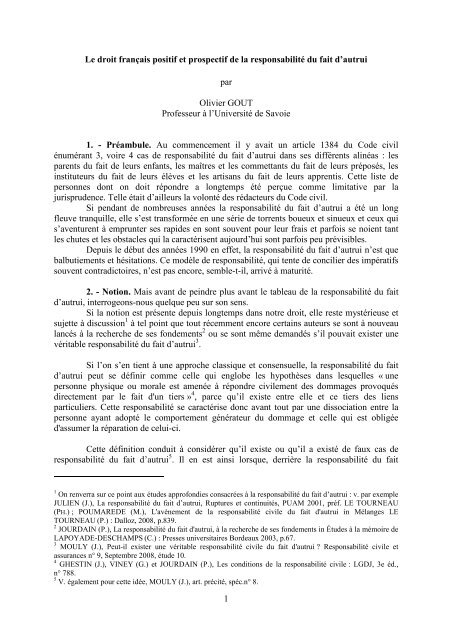 1 Le droit français positif et prospectif de la responsabilité ... - Grerca
