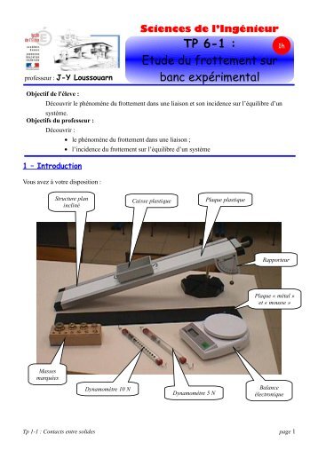 TP 6-1 : Etude du frottement sur banc expérimental - Lycée de L ...