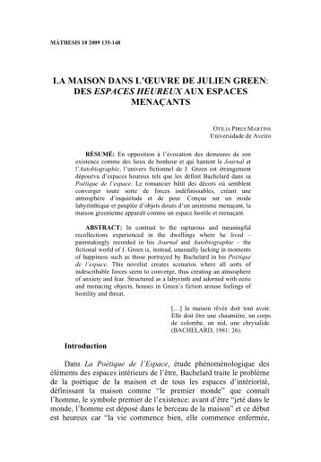 LA MAISON DANS L'ŒUVRE DE JULIEN GREEN: DES ESPACES ...