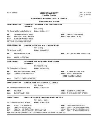 MISSOURI JUDICIARY Franklin County Calendar ... - TownNews.com